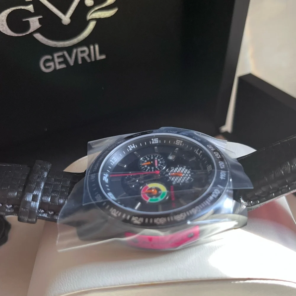 GV2 by Gevril Men's Scuderia Black Leather Watch 45mm